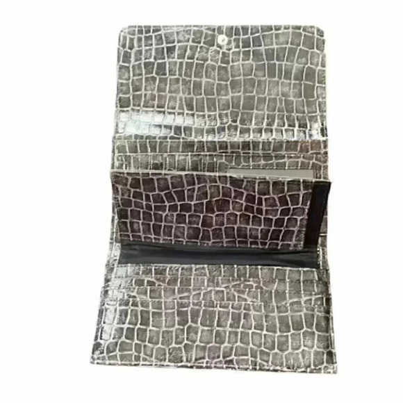 Guess Wallet & Cheque Book Holder Grey Faux Leather Vegan Croc Embossed - Picture 4 of 16